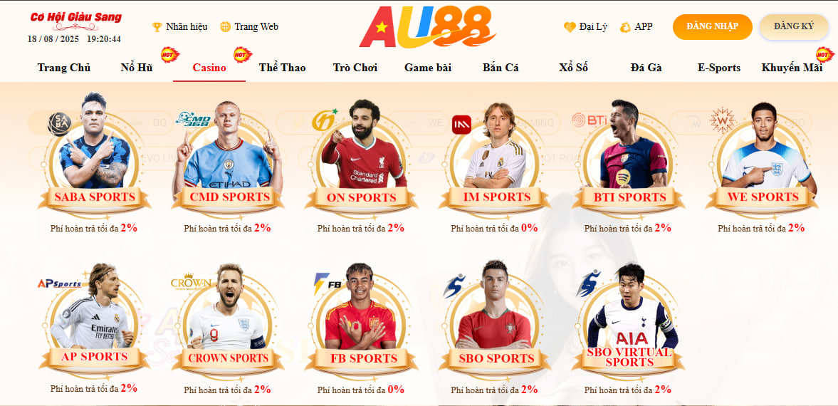 AU88 – TRANG CHỦ 24 Sảnh thể thao AU88 với đa dạng kèo cược hấp dẫn từ kèo góc, kèo thẻ phạt, kèo tỷ số, kèo châu Á, kèo châu Âu,...